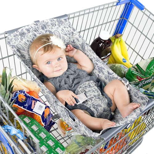 Binxy Baby Shopping Cart Hammock  Infant Seat for Grocery Carts  Holds Car Seats Securely  Compatible with Select 4-Seater Wagons (2024 Wide)  Supports Up to 50 lbs  Heritage Blue