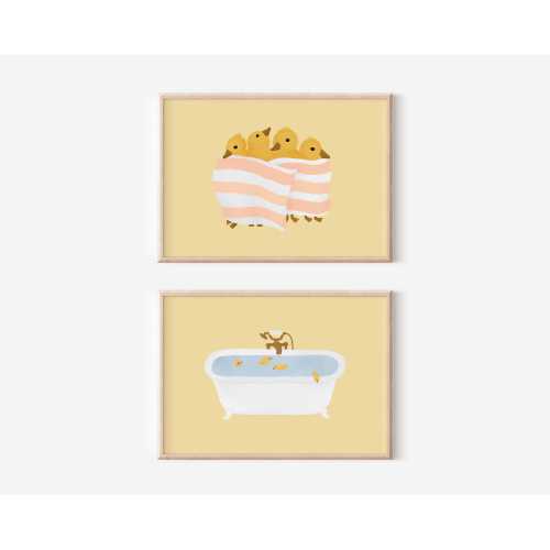 Kids Bathroom Art Set of 2 Printables Ducklings Bathtub Art Cute Bathroom Art Fun Bathroom Decor Girls Bathroom Digital Print Duck Bathroom