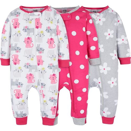 Onesies Brand Baby Girls’ 3-pack Snug Fit One-piece Cotton Pajamas