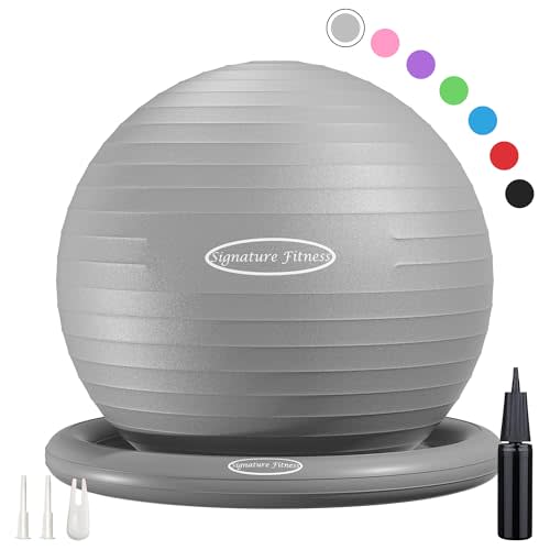 Fitvids Anti-Burst and Slip Resistant Exercise Yoga Fitness Birthing Ball with Quick Pump, 2,000-Pound Capacity, Multiple Colors and Sizes