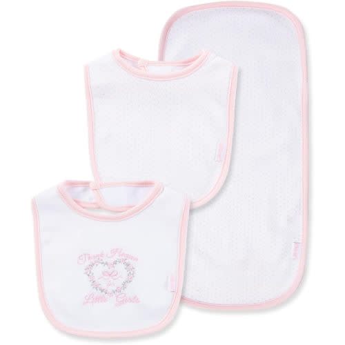 Little Me Clothes for Baby Boys’ and Girls’ 2 Bibs and 1 Burp Cloth Set, Soft Cotton Feeding Essentials with Velcro Closures