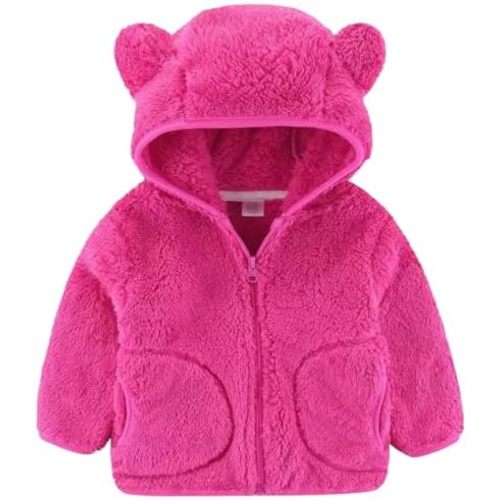 AIWUHE Toddler Boys Girls Hooded Fleece Jacket Cute Bear Hoodie Zip Up Teddy Coat Sherpa Winter Warm Outwear With Pocket 1-6Y