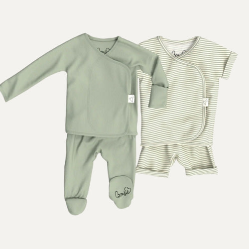 Baby Bundle - Avocado Footie + Mint Twist Romper – Bonsie Skin to Skin Babywear