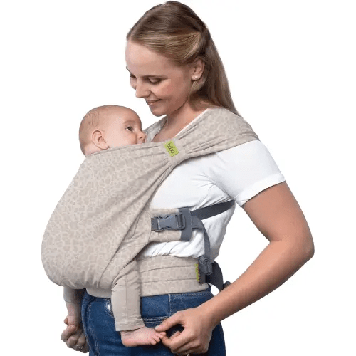 Boba Bliss Pre-Wrapped Baby Carrier with Buckle - Newborn to 7-35 lbs Light, Breathable & Easy to Adjust Hybrid Infant Sling & Toddler Carrier - Certified Hip-Healthy for 0-18 Months - Sand Leopard