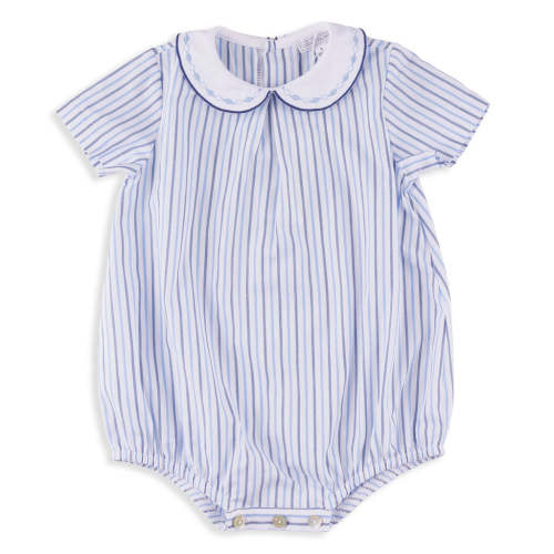 Babyco Lui Multi Blue Stripe Romper with Embroidered Collar