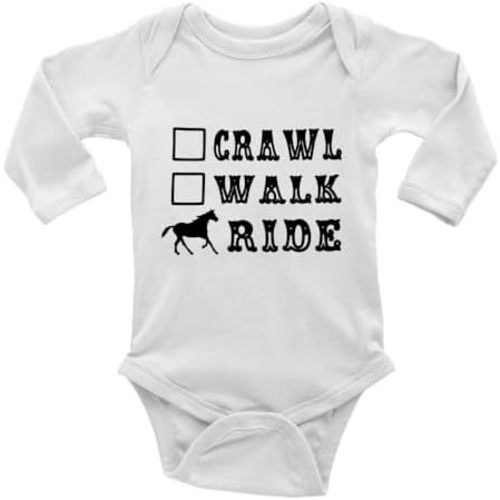 CRAWL WALK RIDE HORSE Funny Long Sleeve Baby Birth Announcement Bodysuit