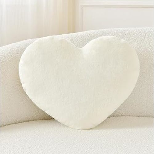 Petrella Heart Pillow Cute Fuzzy Pillows Throw Pillows for Bed Livingroom Home Decor Cushion Decorative Aesthetic Preppy Pillows White,Large 19"x15"