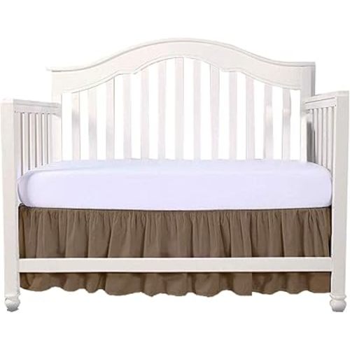 Crib Bed Skirt 28” x 52” with 14” Drop – Split Corners Dust Ruffle, Microfiber - Breathable, Durable, Elastic Adjustable Fit, Soft Nursery Bedding for Baby Boys & Girls, Taupe Solid