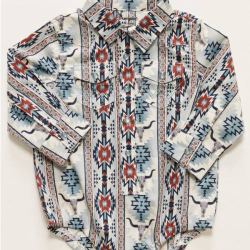 Wrangler Infant Boys' Southwestern Steerhead Print Long Sleeve Snap Western Onesie