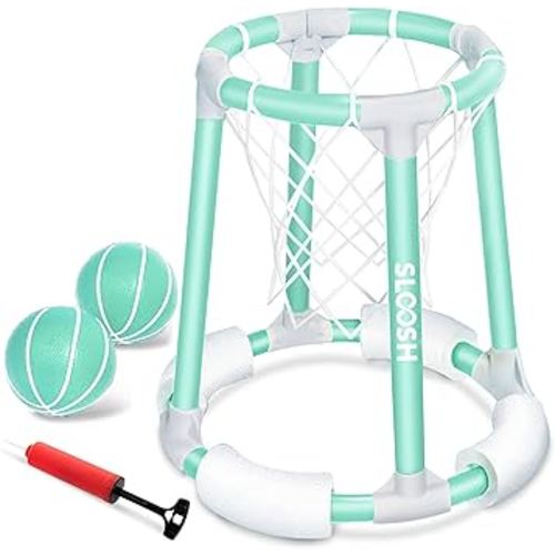 Sloosh Pool Basketball Hoop Toys, Floating Basketball Pool Game, Swimming Floats Toys with Balls Pump, Summer Outdoor Water Play Toy for Kids and Adults (Green)