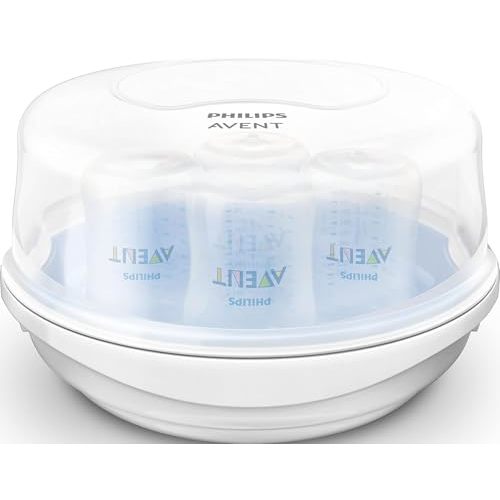 Philips Avent Microwave Steam Baby Bottle Sterilizer, 4-Bottle Capacity | 99.9% Germ-Free, Sterilizes in 2 Minutes, BPA-Free, Travel-Friendly, Stays Sterile 24 Hrs, SCF281/05