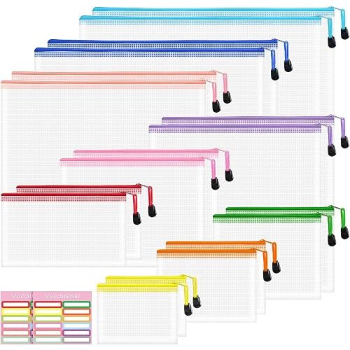 18pcs Mesh Zipper Pouch Bags, 9 Sizes Zipper Pouch, Mesh Bags With Zipper, Plastic Zipper Pouches, 9 Colors Zipper Pouches for Organizing, Board Game Storage, Travel, School Office organize