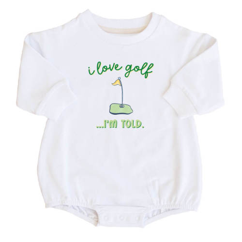 I Love Golf Graphic Sweatshirt Bubble Romper | White