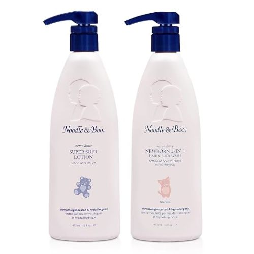 Noodle & Boo Newborn Essentials Bundle: 2-in-1 Hair & Body Baby Wash 16 fl oz + Daily Moisturizer Baby Lotion for Sensitive Skin 16 fl oz | Tear-Free, Hypoallergenic, Plant-Based, Pediatrician-Tested