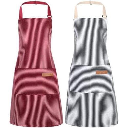 2 Pack Stripes Kids Apron, Kids Cooking Aprons with 2 Pockets, Cute Aprons for Cooking for Boys and Girls