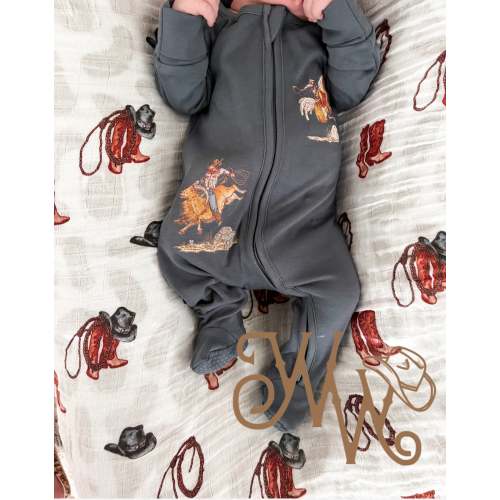 Cowboy Way Zipper Jammie – Navy, Exclusive Fringe Design – theFRINGEDpineapple