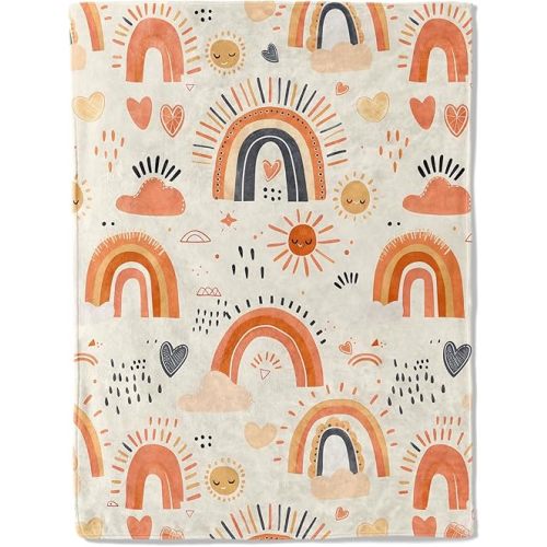 Rainbow Flannel Blanket - Cute Sunshine Colorful Boho Throw - Lightweight Soft Cozy Gifts Blankets for Kids Girls,Modern Home Room Bedroom Whimsical Bohemian Decor 40x50in