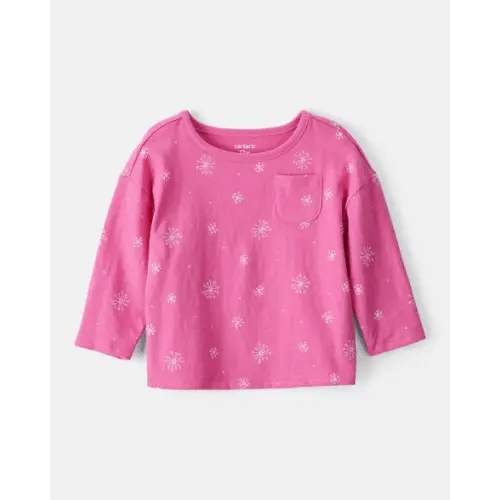 Baby Girl Snowflake Print Long-Sleeve Pocket Tee - Pink | Carter's