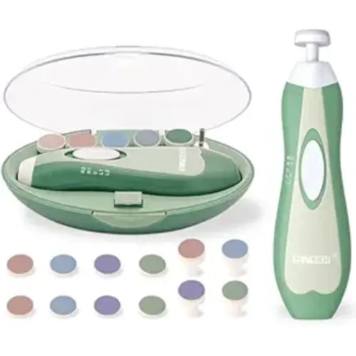 Fansidi Baby Nail Trimmer Electric, Easy & Safe Nail File for Newborn to Toddler, Whisper-Quiet Nighttime Use, Precise 4-Stage Grinding Heads, LED Light, 18-Piece Kit, Forest Green, Baby Shower Gift