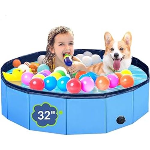 Dog Pool, Foldable Pet Swimming Pool with 6mm High-Strength PP Board, Hard Plastic Collapsible Doggy Pools for Small Dogs Kitty Duck,Non-Slip Doggie Bathtub Quick to Set Up and Drainage Hole(32x8in)
