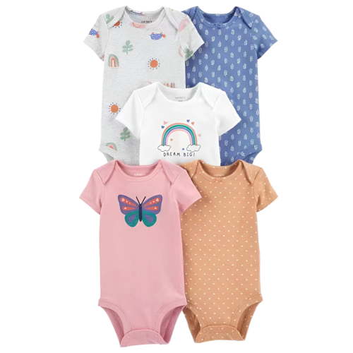 Summer New Baby Short Sleeve Bodysuits Layette 5PCS Sets Cartoon Printed Onesie Versatile Dailywear 9-12 month