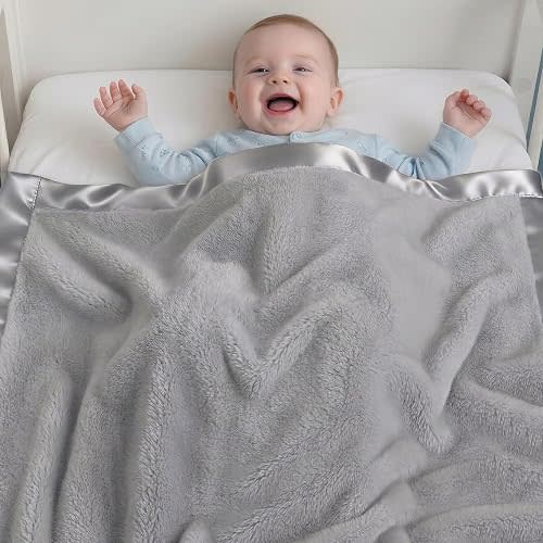 Pro Goleem Fleece Baby Blanket with 2 Inch Satin Trim Soft Plush Blanket for Boys and Girls for Babies Grey，30''x40''