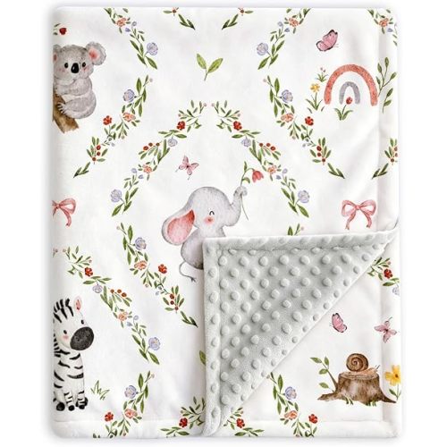 HOMRITAR Floral Animals Baby Blanket for Boys Girls with Dotted Backing