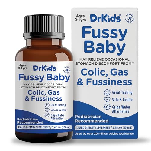 Dr. Kids Fussy Baby – Infant Gas & Colic Relief Drops, Soothes Fussiness, Bloating & Indigestion, Fast-Acting, Safe & Gentle Gripe Water for Babies, 3.4 fl oz