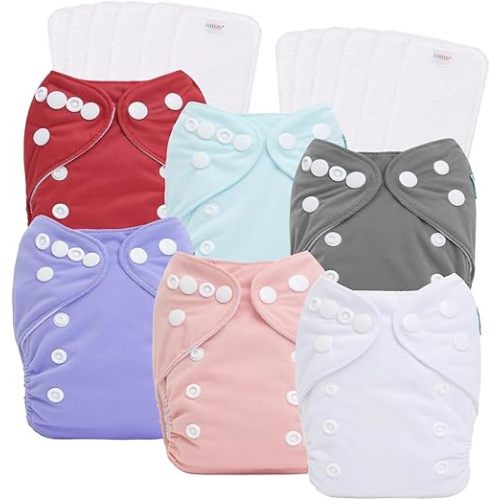 ALVABABY Newborn Cloth Diapers Pocket for Less Than 12 Pounds Boys and Girls Cloth Diaper Nappy 6 Pieces of Snaps diapers with 12 Inserts 6SVB100-CA