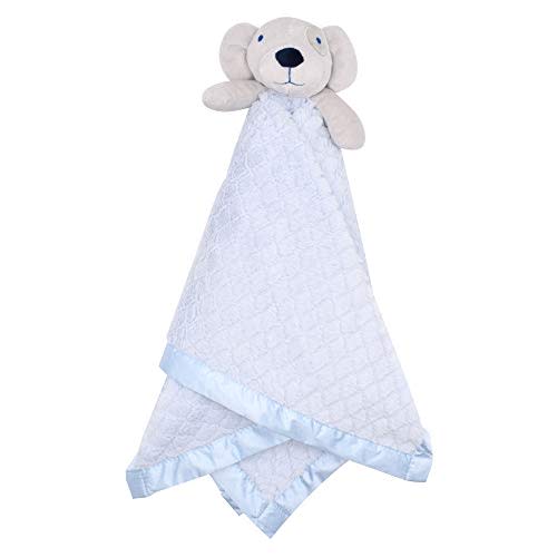 EVERYDAY KIDS Large Lovey Baby Security Blanket for Boys Sweet Dog Stuffed Animal on 30” Adorable Blue Snuggle Baby Blanket; Fluffy Fleece with Attached Plush Toy to Cuddle