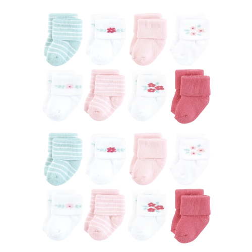 Hudson Baby Cotton Rich Baby Terry Socks 16-Pack, Tiny Flowers, 0-6 Months