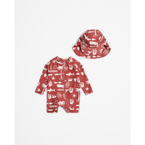 Baby Unitard Swim Set with Hat 2 Piece - Seaside