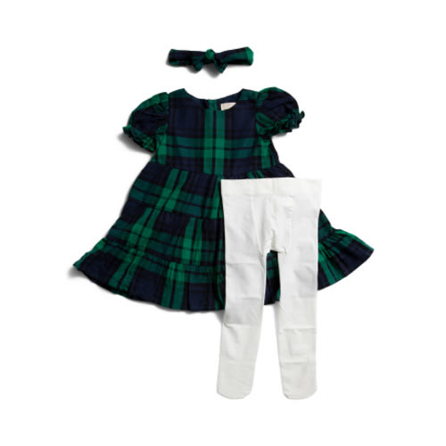 Infant Girls Plaid Poplin Tiered Dress With Tights And Headband | Clothing | T.J.Maxx
