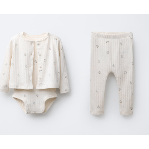 GOOSE PRINT CARDIGAN, BODYSUIT AND LEGGING SET - Light beige | ZARA United States 3 months