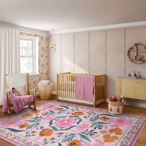 Lahome 6 x 9 (ft) Pink Country Floral Short Pile Velvet Rectangular Indoor Area Rug