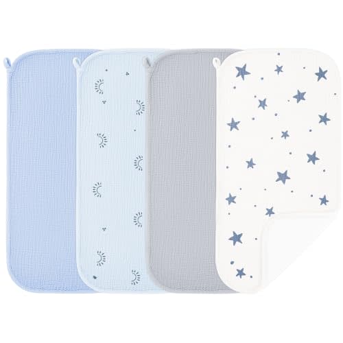 Susurration Muslin Burp Cloths, Soft Baby Burping Cloths for Unisex Boys and Girls, Newborn Essentials Large Extra Absorbent Washcloths, 20x10in, 4 Pack