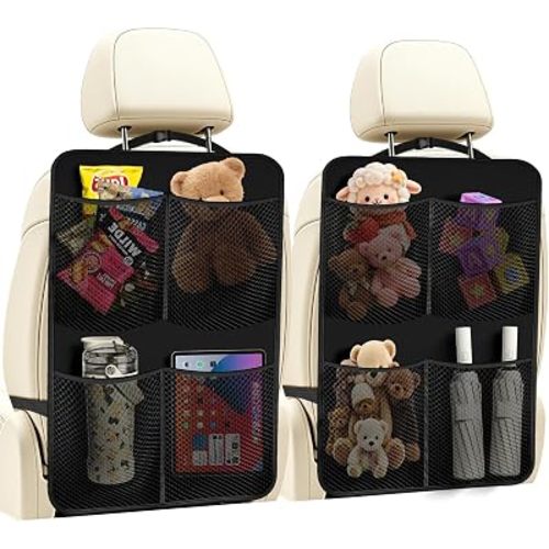 2 Pack Back Seat Cover For Kids + 4 Pocket Storage Organizer,Car Kick Mats Backseat Protector, Car Seat Back Protectors Backseat Organizer For Vehicles