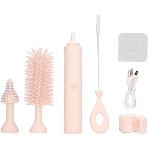 Garosa Electric Bottle Brush Electric Cleaning Brush Set Bottle Brush Pacifier Brush Straw Brush Pacifier Cleaning 2 Speeds Rotating Silicone (Pink)