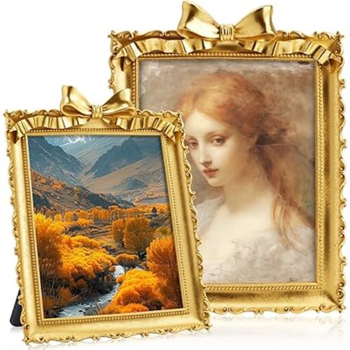 Chunful 2 Pcs 8 x 10 Gold Vintage Picture Frame Resin Rectangle Photo Frame with Glass for Wall Hanging and Tabletop Display Ornate Decoration for Antique Poster Home Hotel Wedding