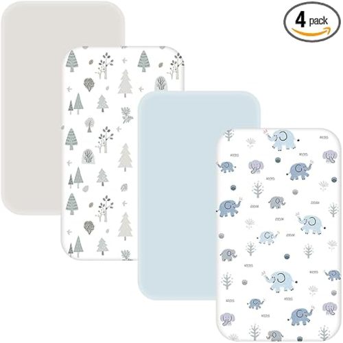 4 Pack Bassinet Sheets - 33"x20" Bedside Bassinet Sheets for Baby Delight, Angelbliss, Fodoss & Most Regular Size Bedside Sleeper | Ultra Soft & Skin Friendly Bassinet Fitted Sheets for Boys Girls