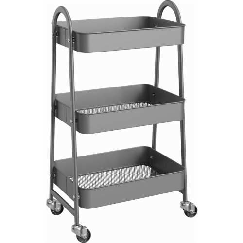 Sybels 3-Tier Rolling Cart with Locking Wheels, Heavy Duty Metal Utility Organizer for Kitchen, Bathroom & Office, Gary