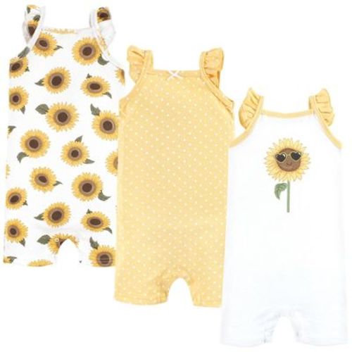 Hudson Baby Infant Girls Cotton Rompers, Sunflower, 9-12 Months