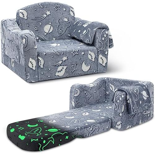 Airpanda Comfy Kids Sofa Chair, 2-in-1 Fold Out Couch with Blanket