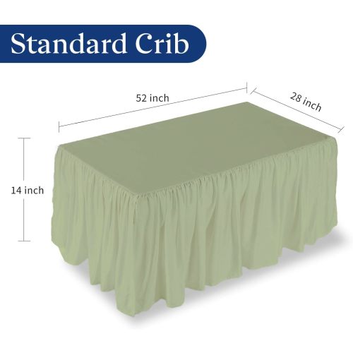 Sage Crib Bed Skirt 28" x 52" with 14" Drop - Dust Ruffle Crib Skirt with Split Corners - Soft Nursery Standard Crib Toddler Bedding Skirt for Baby Boys or Girls
