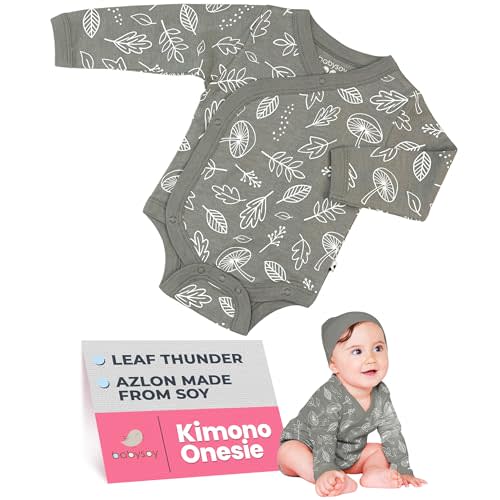 Babysoy Organic Baby Newborn Long Sleeve Pattern Kimono Wrap Around Side Snap Bodysuit/Onesie for Unisex Infants
