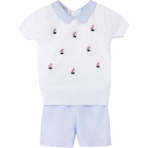 Boys Sailboat Sweater Set White/Blue