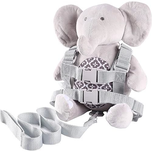 2 in 1 Gray Elephant Toddler Safety Harness Backpack Children's Walking Leash Strap Baby Leash for 1-3 Years Old Kid Leash for Boys and Girls