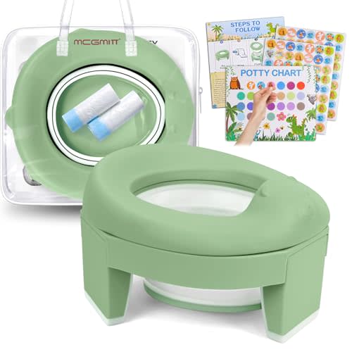 MCGMITT Portable Potty for Kids Travel - Foldable Training Toilet Chair for Toddler Girls with Storage Bags, Potty Training Toilet for Outdoor and Indoor Easy to Clean(Green)