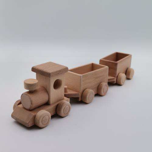 Wooden Toy Train Set with Trailer|Locomotive Train Toy|Toddler Push Toy|Nursery Natural Wood Toy Decor|Waldorf, Montessori Toy Gift For Kids