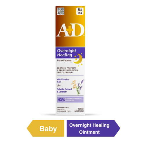 A+D Overnight Healing Diaper Rash Ointment for Baby 3.6oz Soothes Protects Relieves Skin